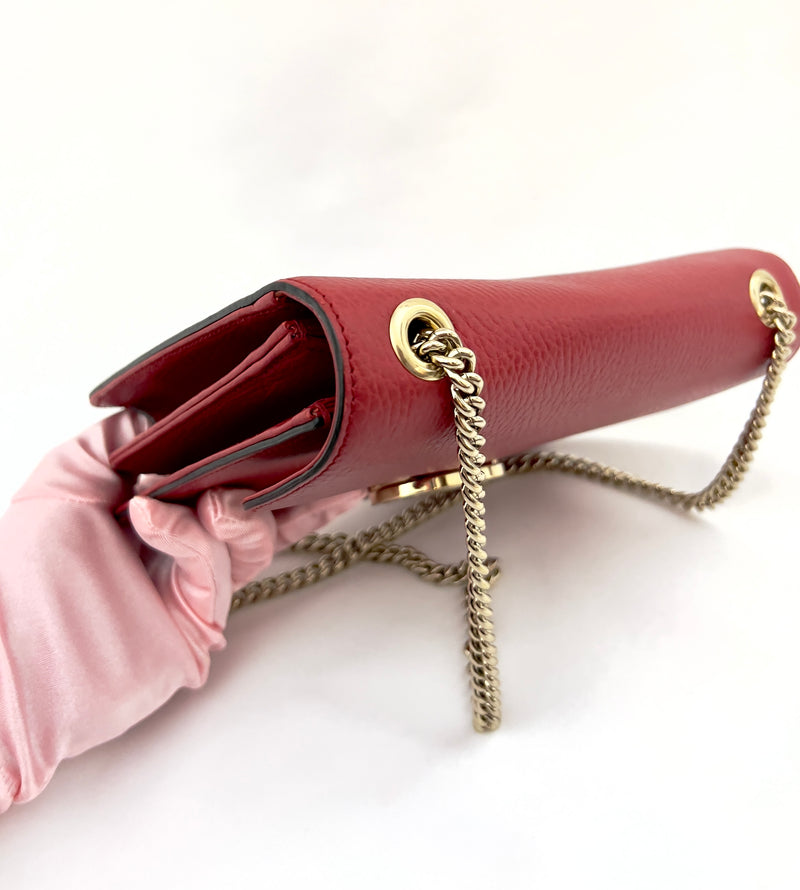 Gucci Interlocking G Calfskin Crossbody Small- Red