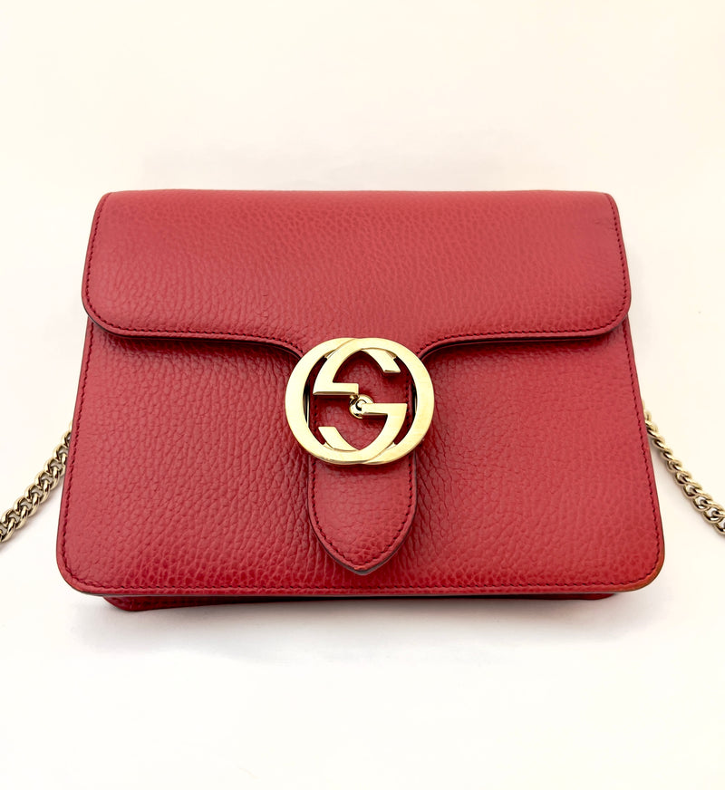 Gucci Interlocking G Calfskin Crossbody Small- Red