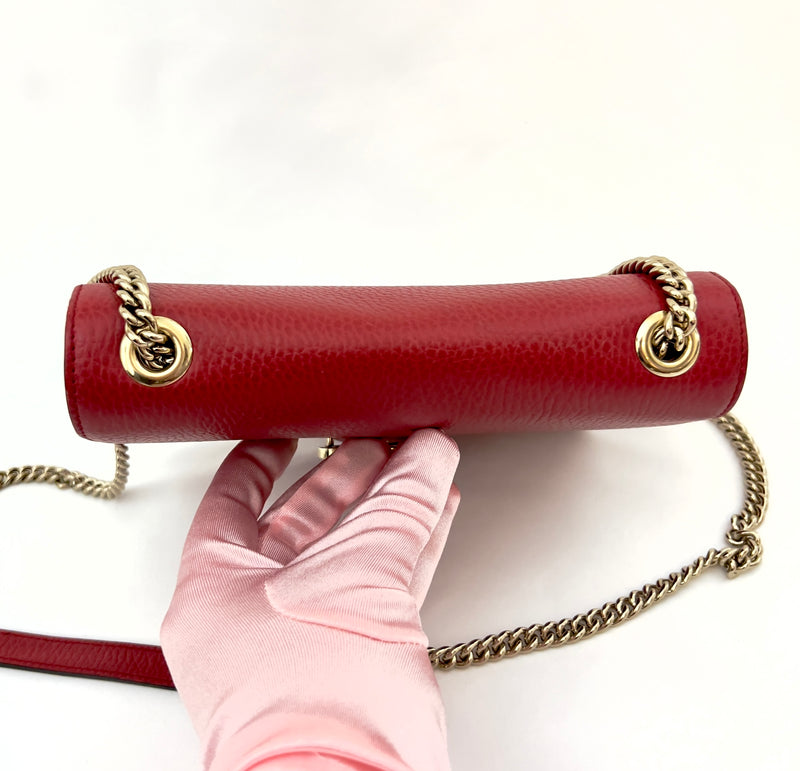 Gucci Interlocking G Calfskin Crossbody Small- Red