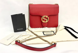 Gucci Interlocking G Calfskin Crossbody Small- Red