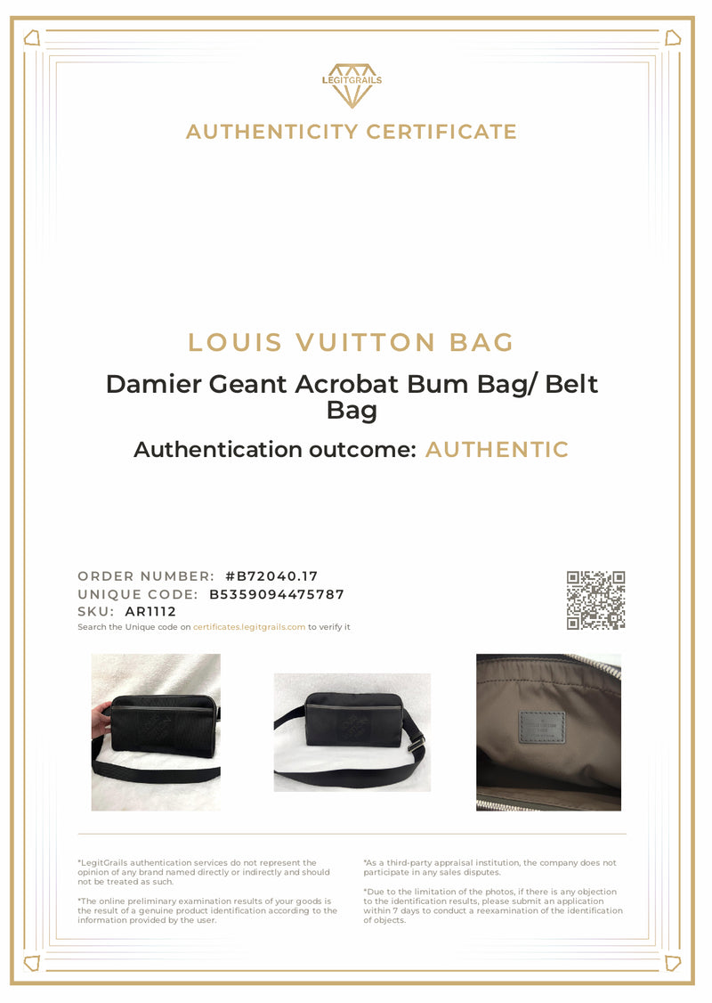 Louis Vuitton Black Damier Geant Acrobat Bum Bag/ Belt Bag