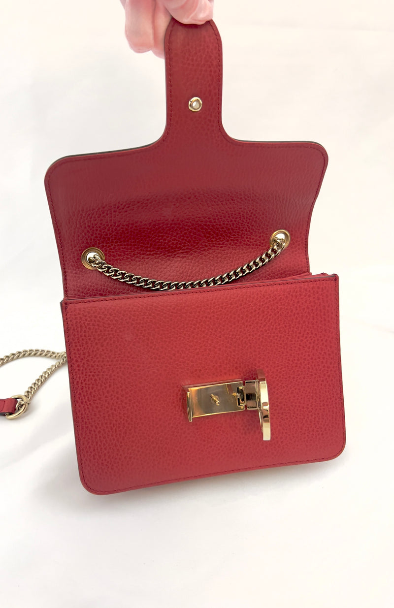 Gucci Interlocking G Calfskin Crossbody Small- Red