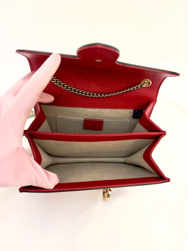 Gucci Interlocking G Calfskin Crossbody Small- Red