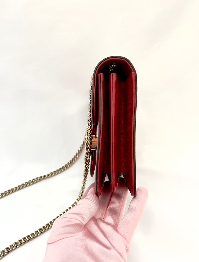 Gucci Interlocking G Calfskin Crossbody Small- Red