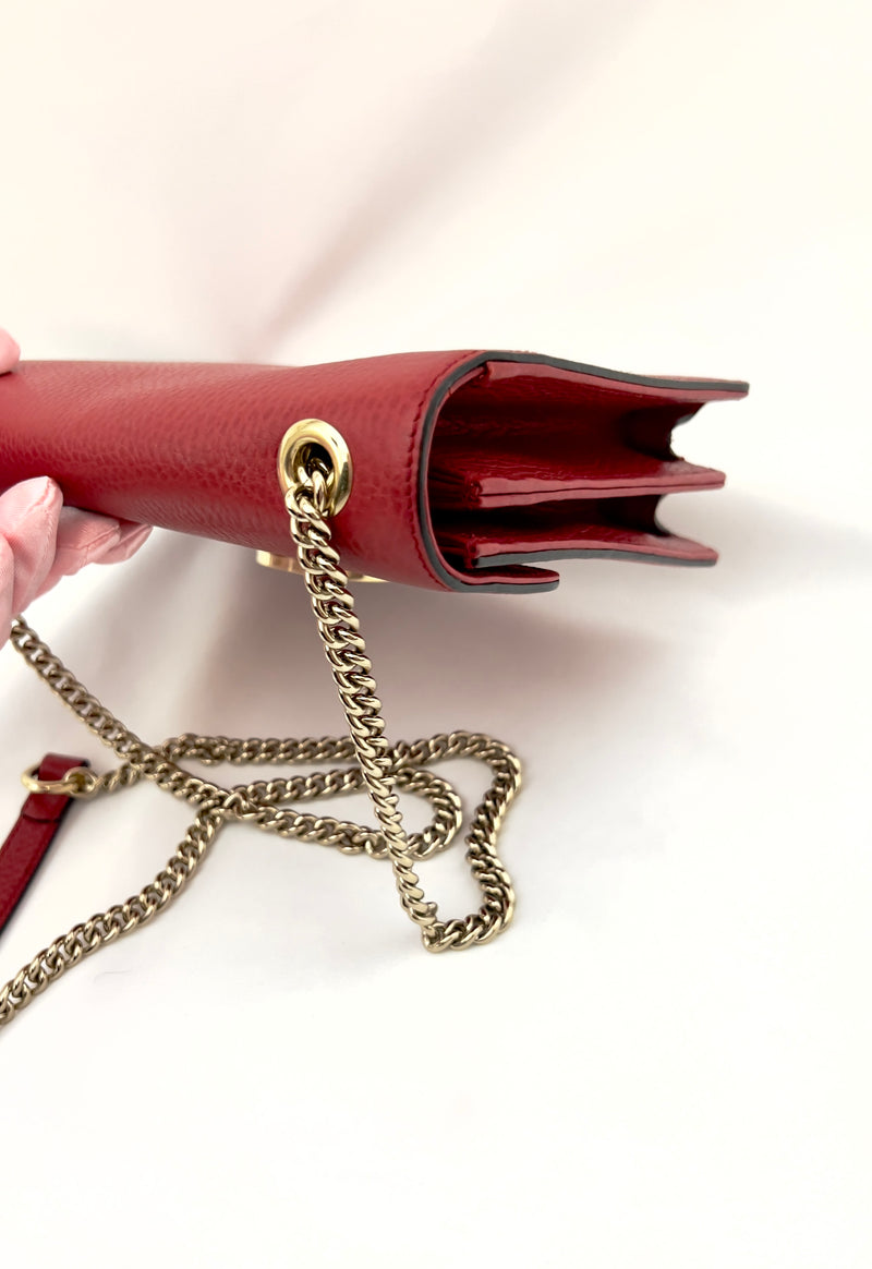 Gucci Interlocking G Calfskin Crossbody Small- Red
