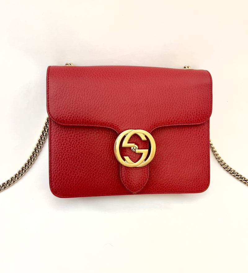 Gucci Interlocking G Calfskin Crossbody Small- Red