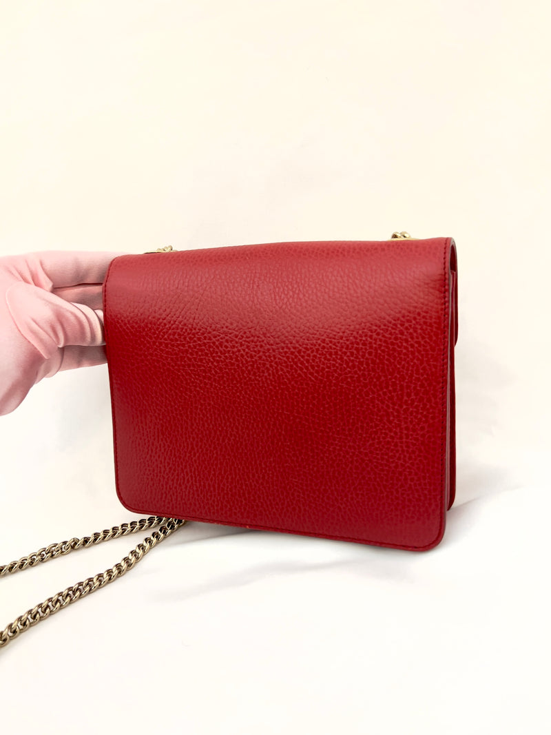Gucci Interlocking G Calfskin Crossbody Small- Red
